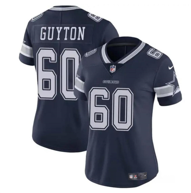 Women's Dallas Cowboys #60 Tyler Guyton Navy 2024 Draft Vapor Limited Football Stitched Jersey(Run Small)